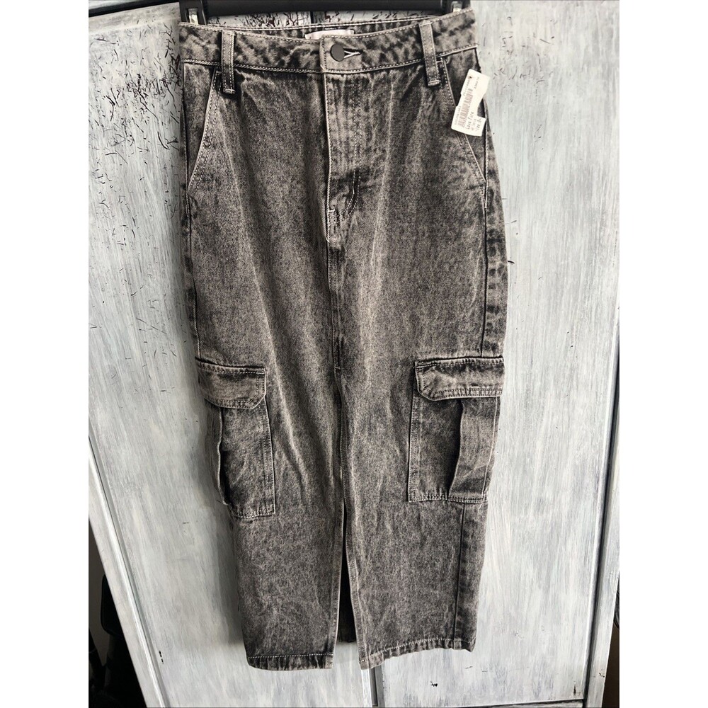 Love Fire Gray Distressed Maxi Denim Skirt Sz 0 Boho Grunge